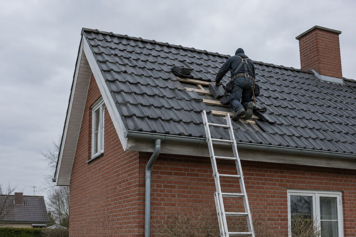 Tagdækker udskifter tegl på dansk hus